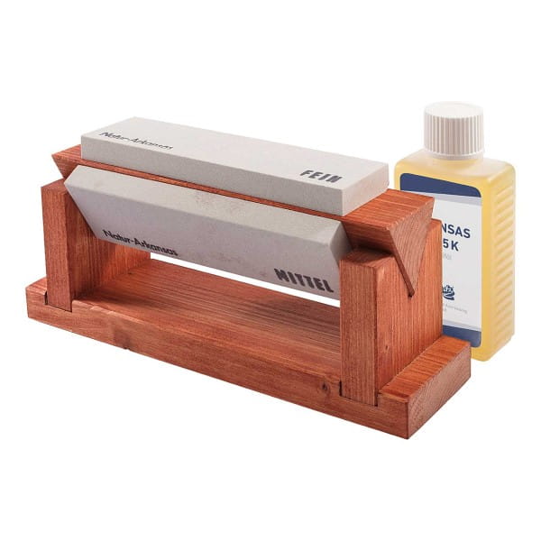 Holzblock mit 3 Abziehsteinen