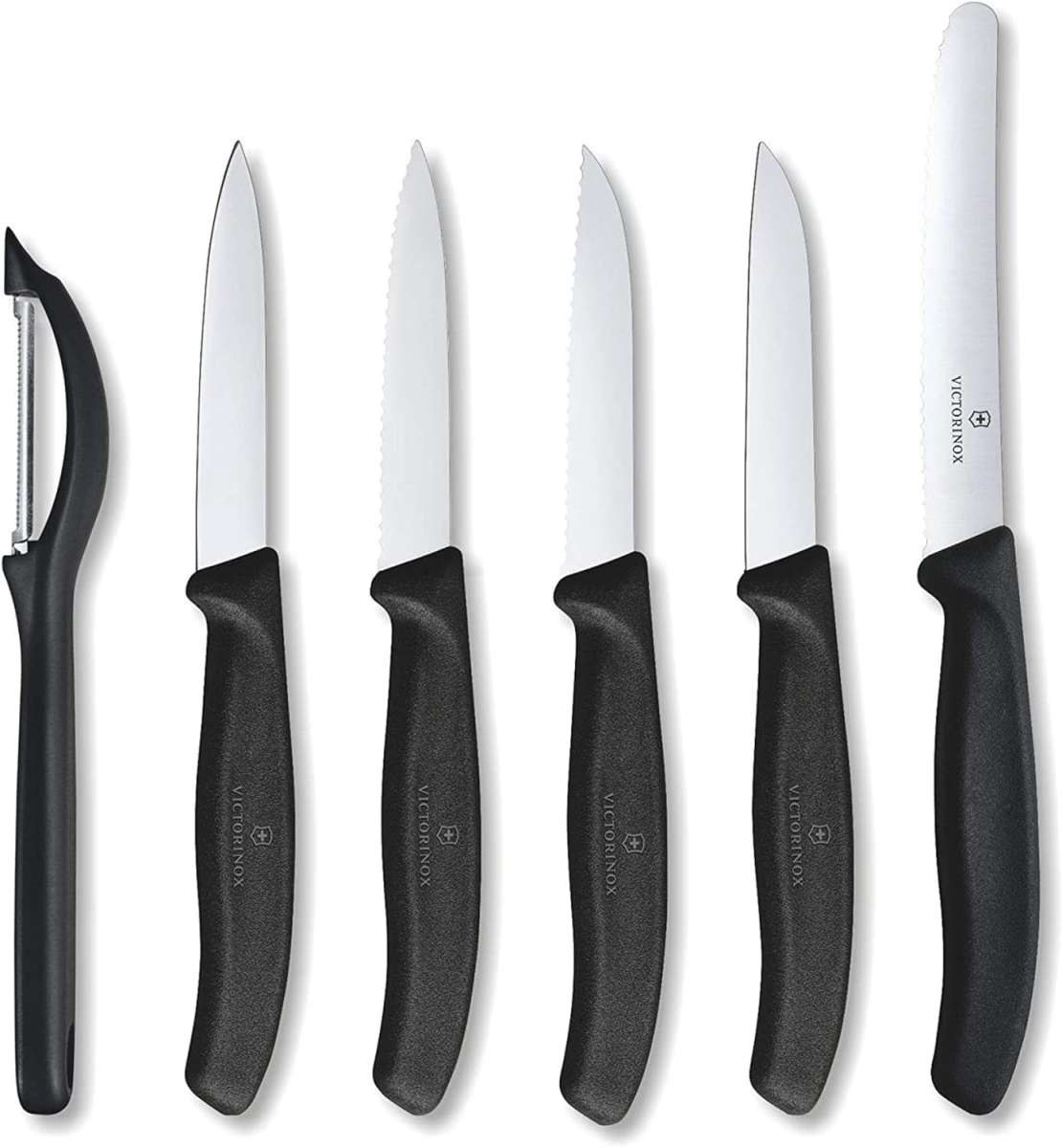 Swiss Classic Profi Gemusemesser Set 6 teilig Schwarz in Geschenkschachtel Universalmesser Kochmesser