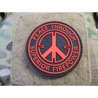Peace Patch, "PEACE THROUGH SUPERIOR FIREPOWER", fire-red, JTG 3D Rubber Patch