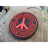 Peace Patch, "PEACE THROUGH SUPERIOR FIREPOWER", fire-red, JTG 3D Rubber Patch