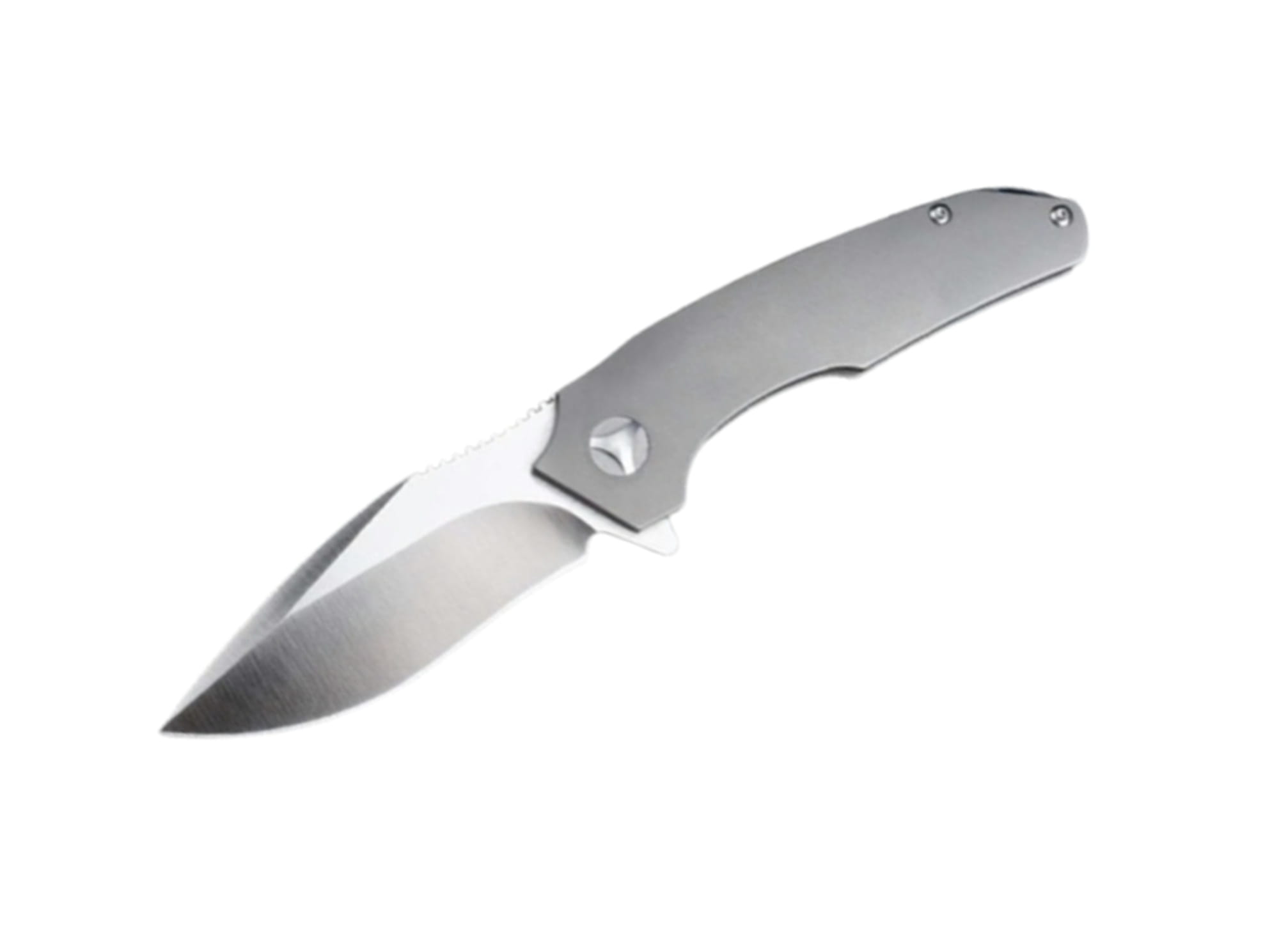 Two Sun Folding Knife Gray Titanium Handle M390 Sabertooth Plain Edge TS196