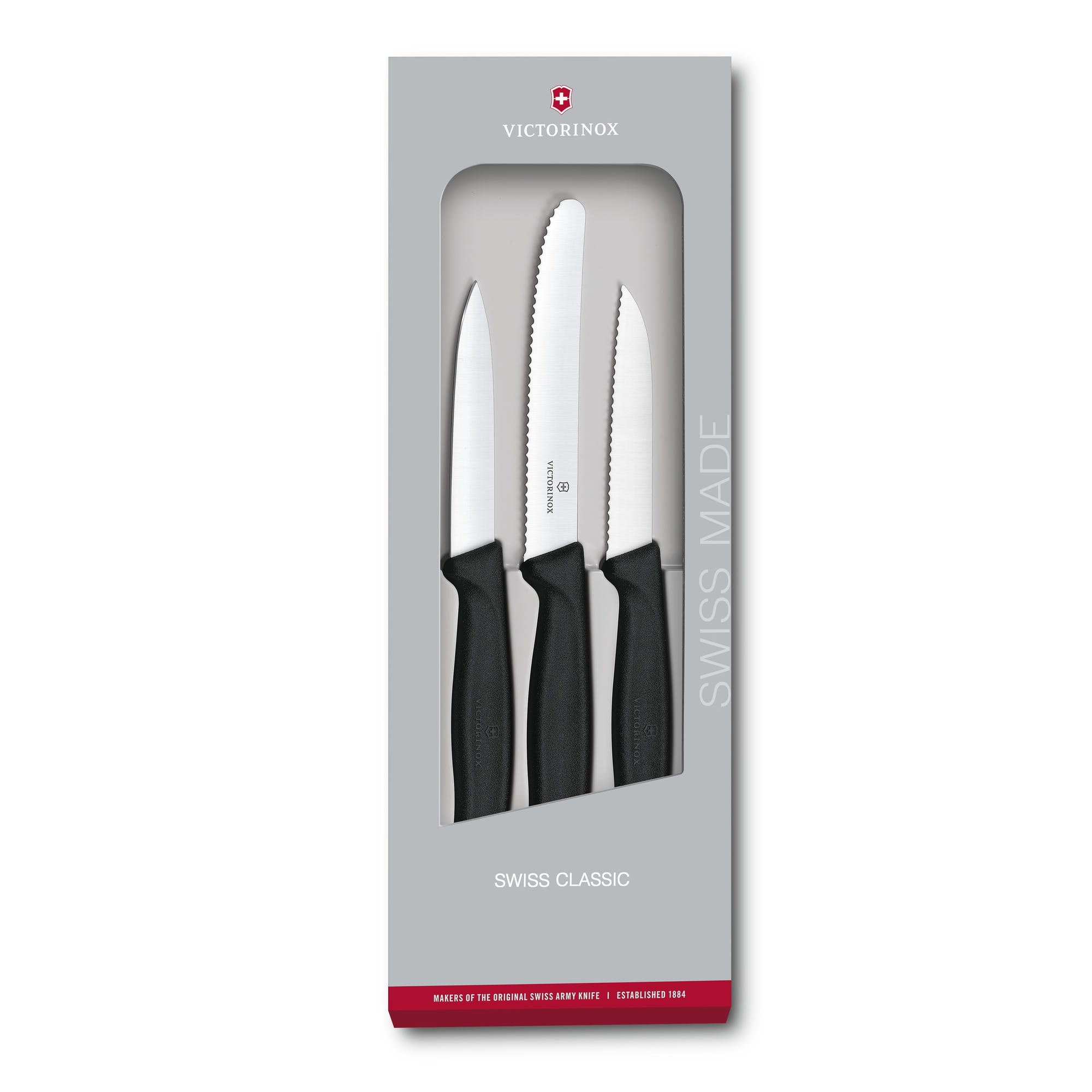 Swiss Classic Gemusemesser Set 3 teilig Schwarz Messer Set Kochmesser