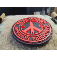 Peace Patch, "PEACE THROUGH SUPERIOR FIREPOWER", fire-red, JTG 3D Rubber Patch