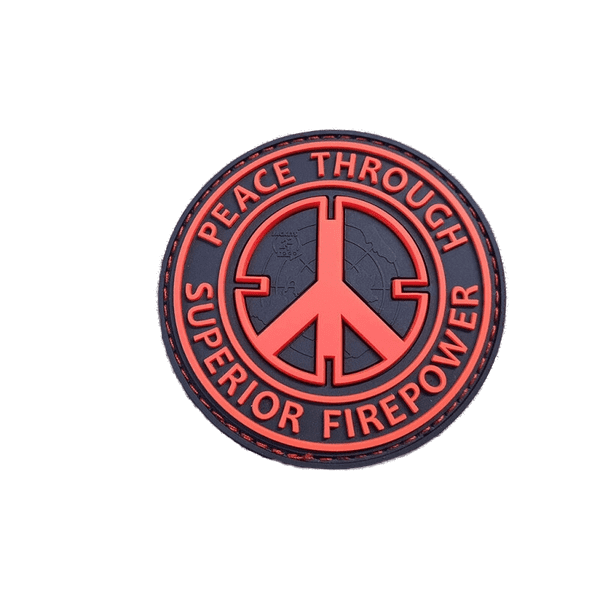 Peace Patch, "PEACE THROUGH SUPERIOR FIREPOWER", fire-red, JTG 3D Rubber Patch