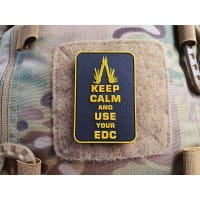 Keep Calm and use your EDC Patch, signal gelb auf schwarz, 3D Rubber Patch