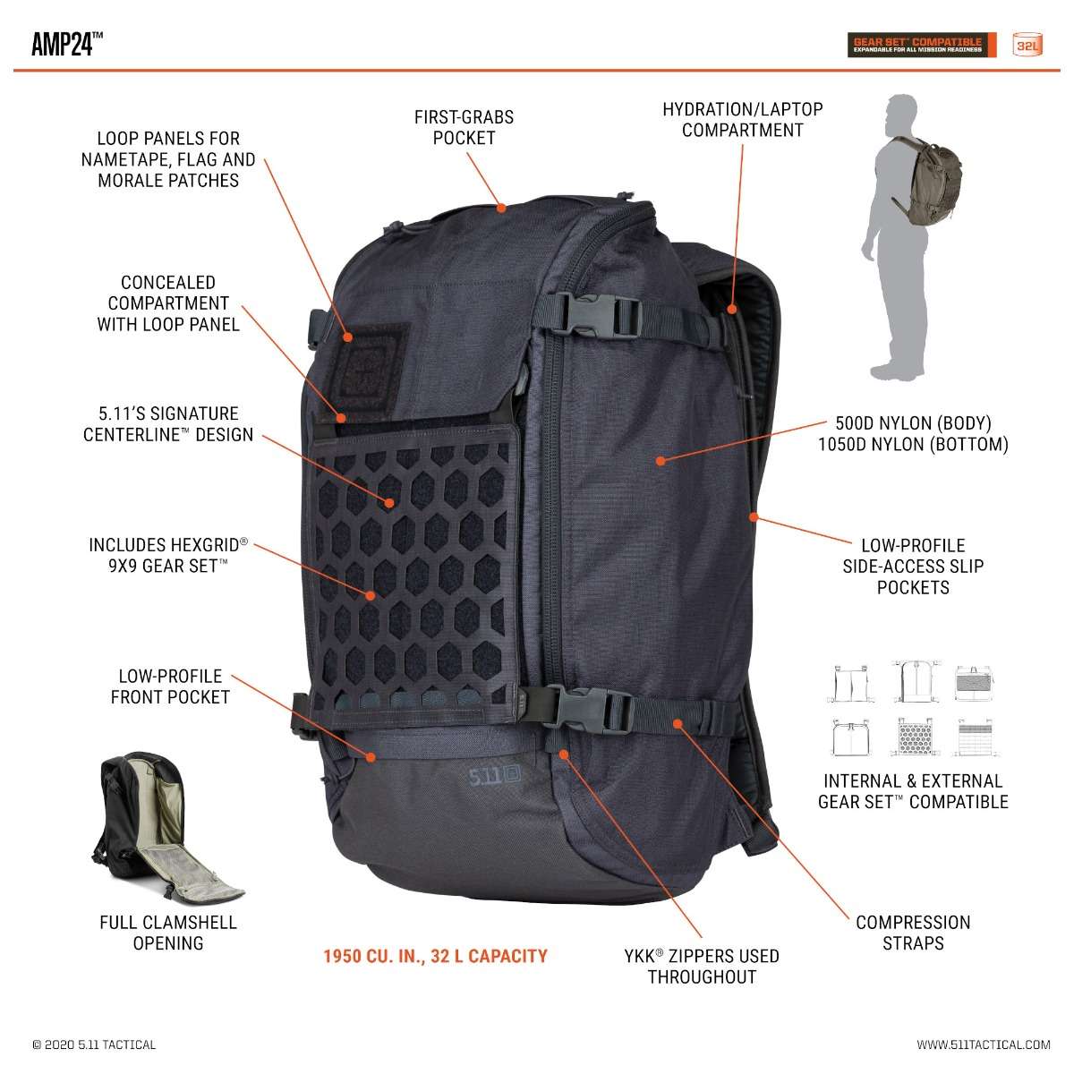 AMP24 Rucksack 32 Liter Tungsten 5.11 Rucksacke Weiteres