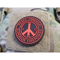 Peace Patch, "PEACE THROUGH SUPERIOR FIREPOWER", fire-red, JTG 3D Rubber Patch